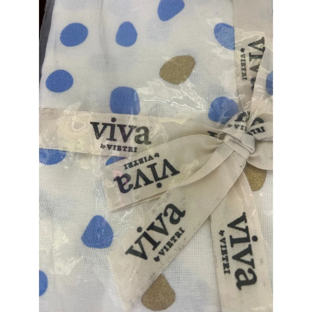 Viva by Vietri Bohemian Linens Table Runner Dot Blue Gold Tassels VBOH-007004DB